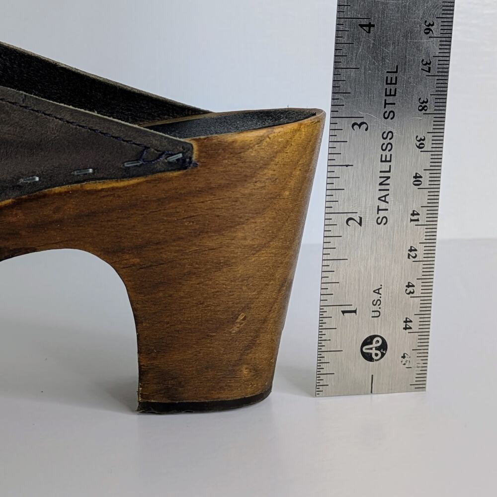 Sandgrens Maya Clogs 39 Brown Nubuck Leather 3" Heel Swedish Wood Base Runs 8.5 - Picture 15 of 16